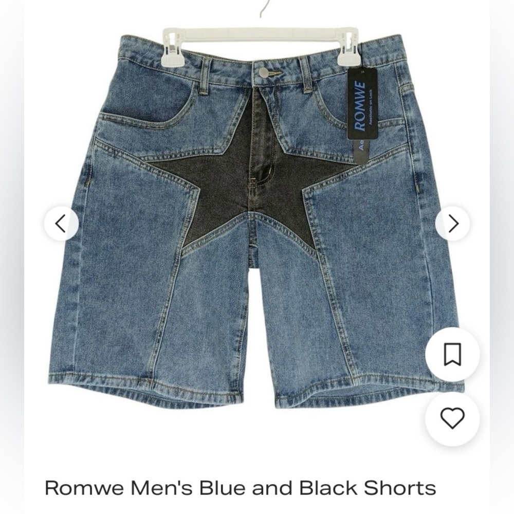 ROMWE GRUNGE PUNK Blue Denim Shorts with Black Star Design MENS 
Size 30 waist